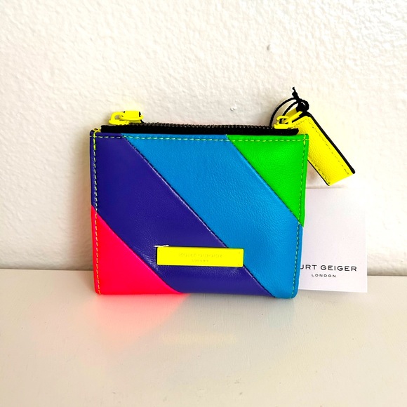 Kurt Geiger London Small  Rainbow Multi color Double zipper Wallet - Picture 3 of 13
